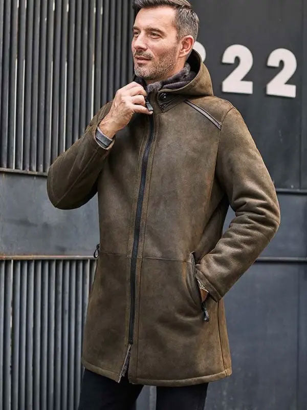 shearling long coat mens
