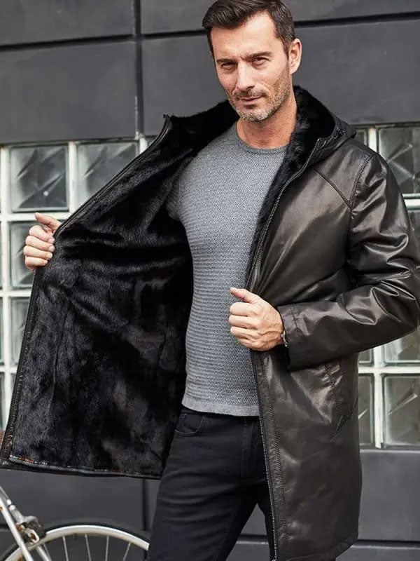 inside view of shearling long coat