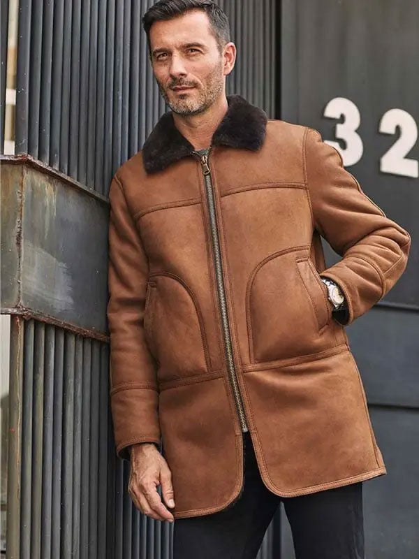 shearling leather long coat