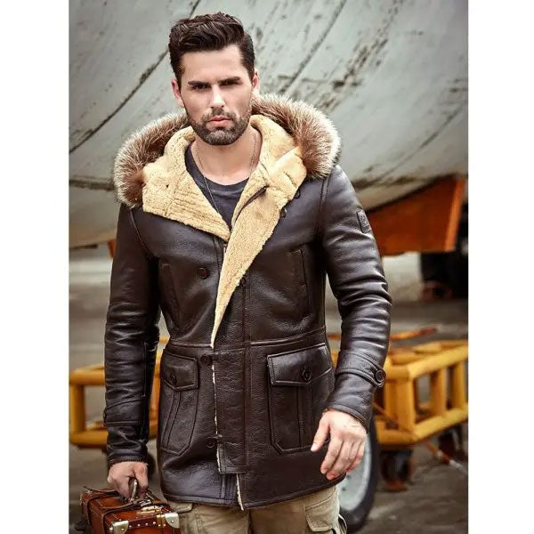 zip close view of shearling coat