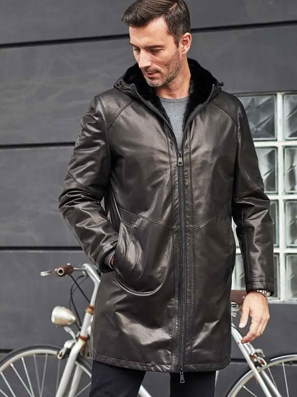 mens shearling long coat