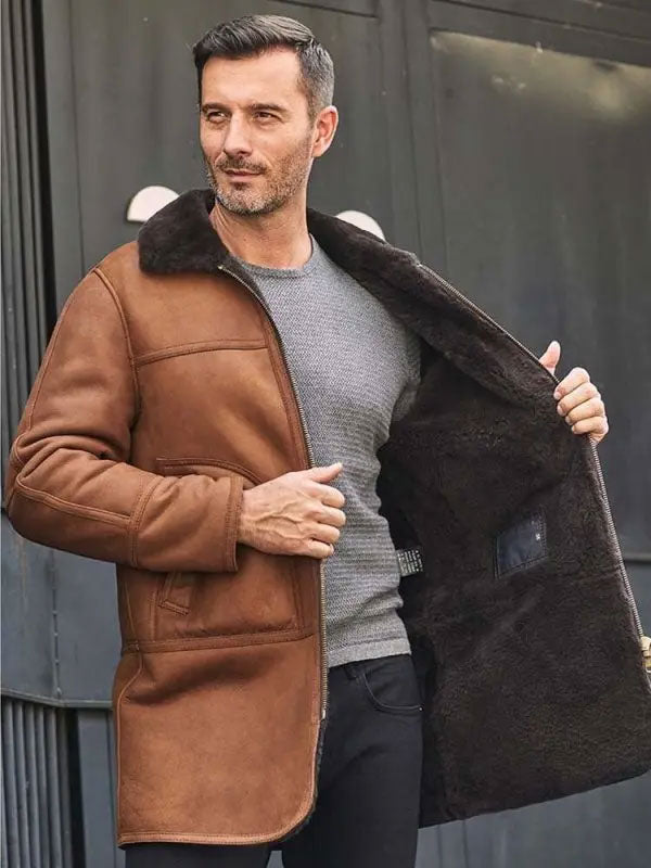 inner view of shearling leather coat