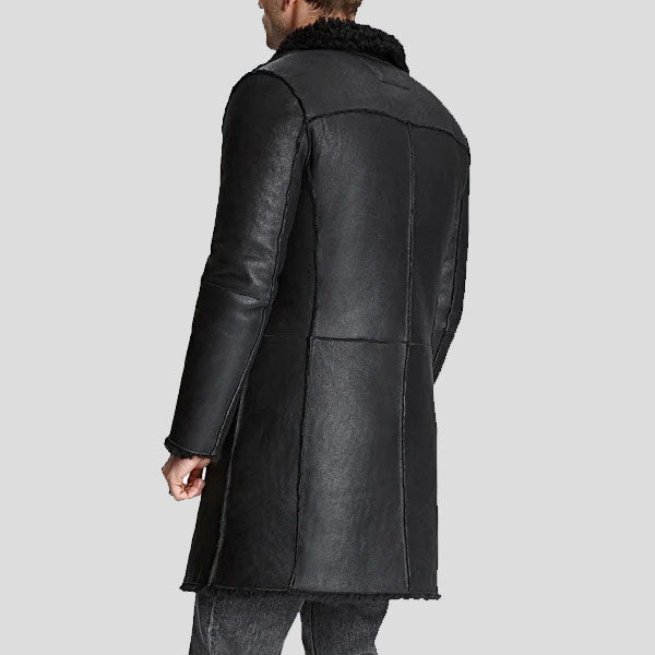 back view of leather trench coat