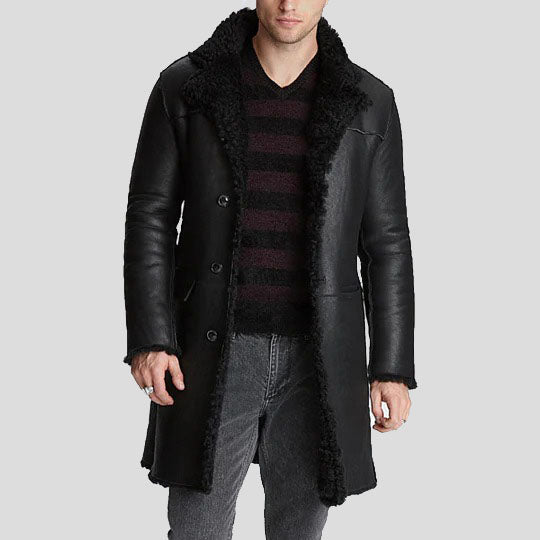 shearling leather trench coat for men