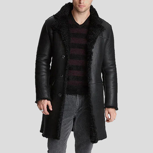shearling leather trench coat for men