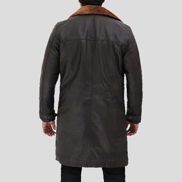 back view of shearling trench coat