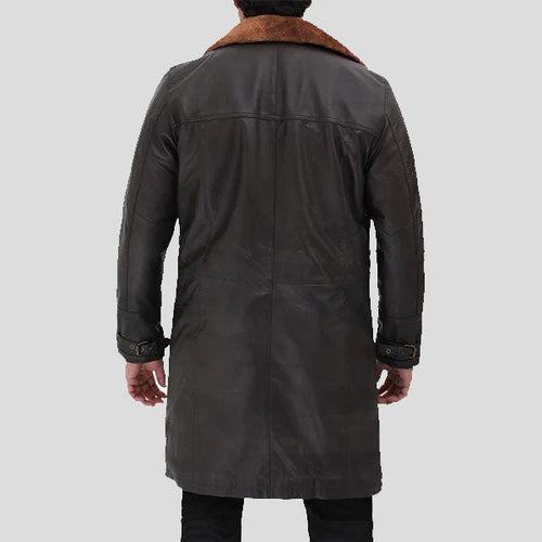 back view of shearling trench coat