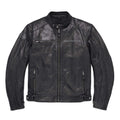 Black leather jacket with Harley-Davidson logo on a white background
