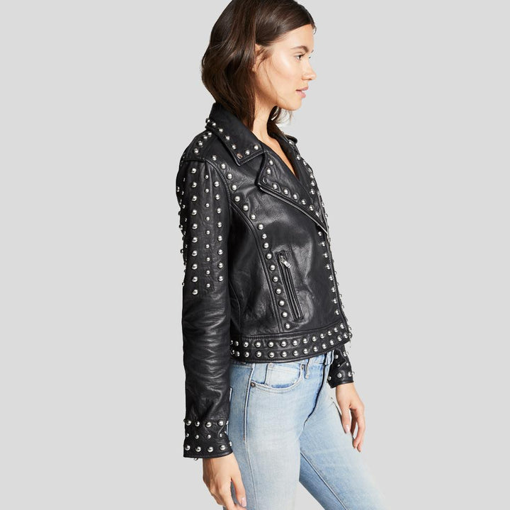side pose of black leather jacket