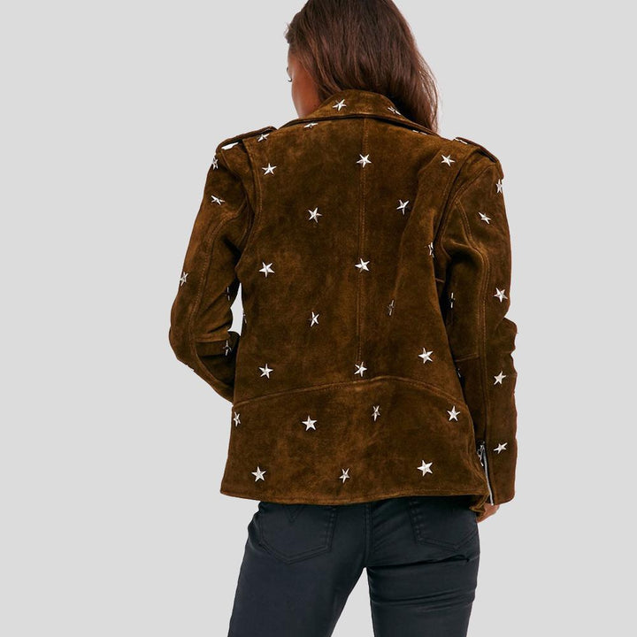 Back view of Brown suede studded jacket