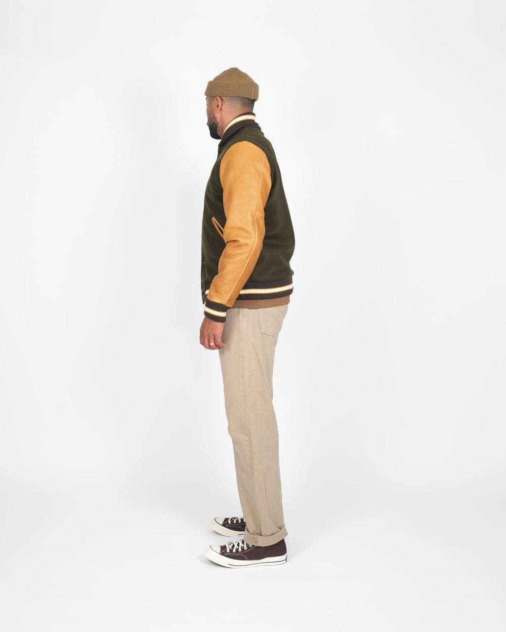 standing position varsity jacket