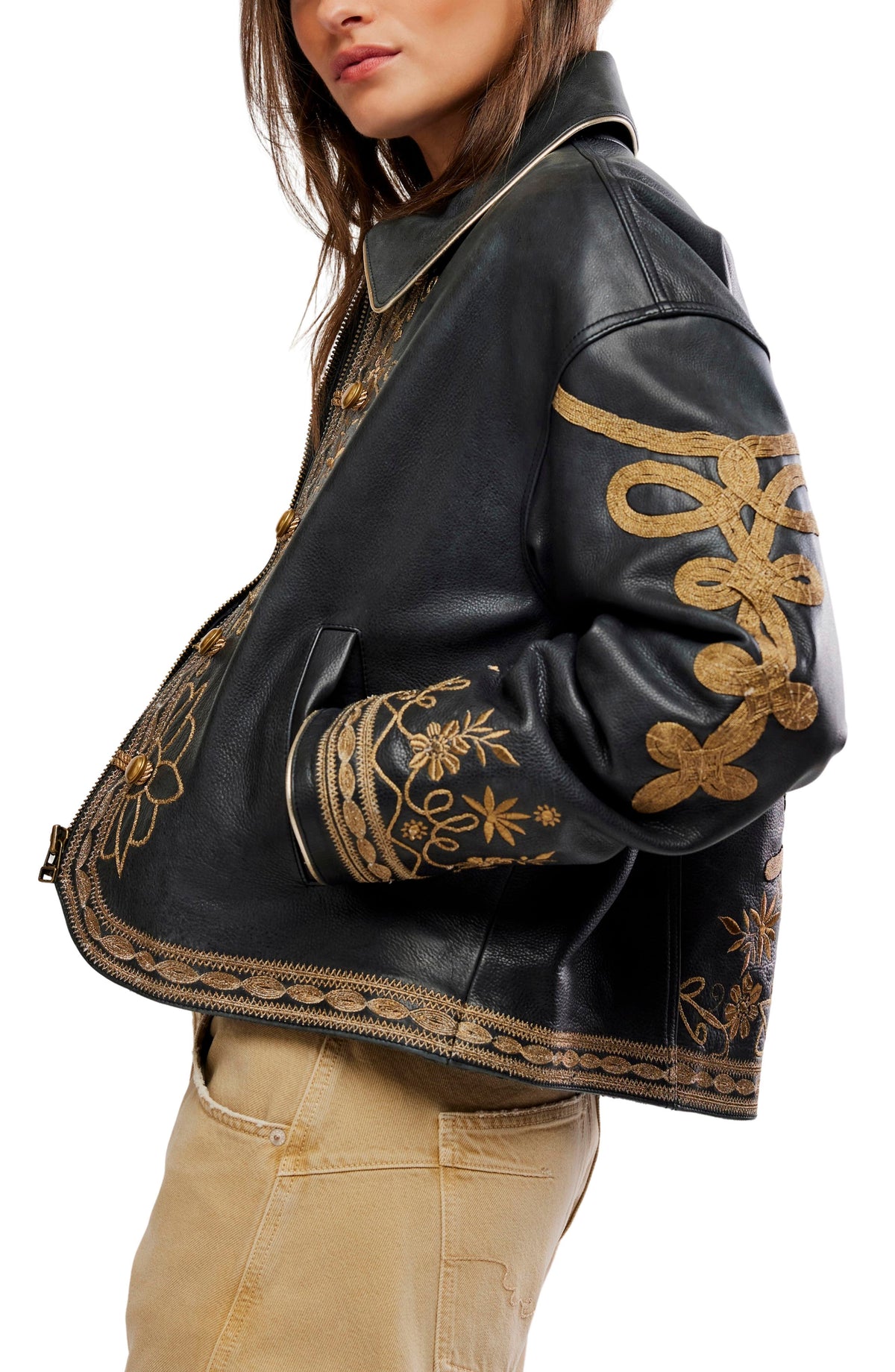 Women Embroidered Leather Jacket