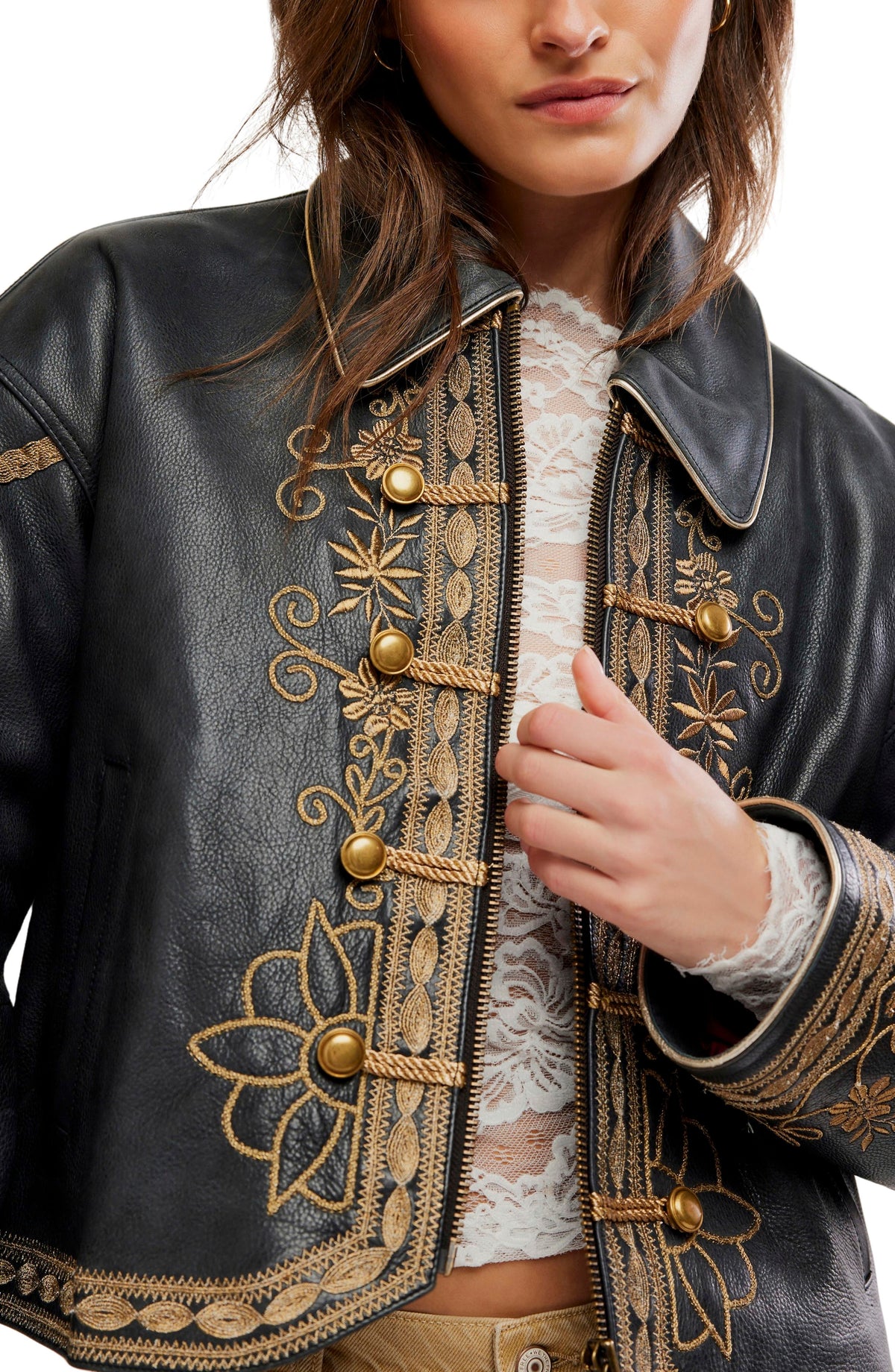 Women Embroidered Leather Jacket