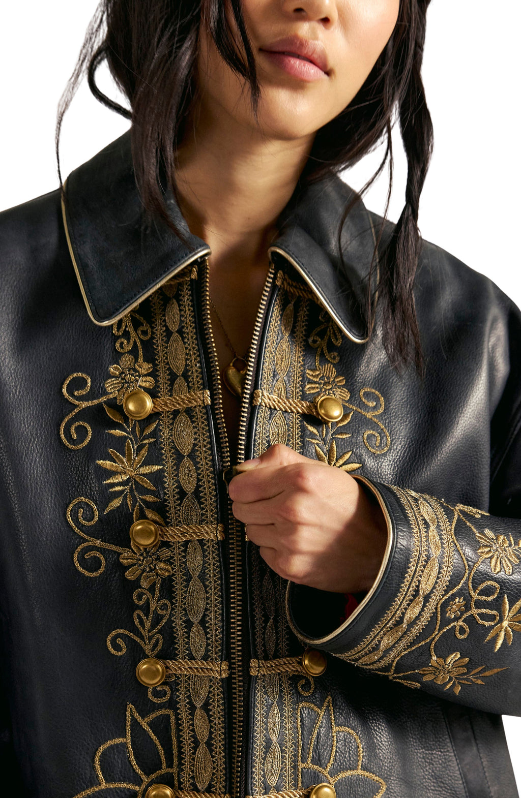 Women Embroidered Leather Jacket