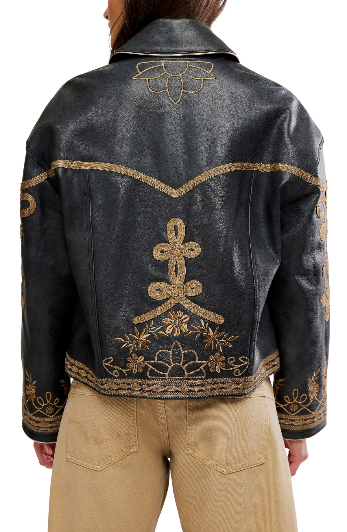 Women Embroidered Leather Jacket