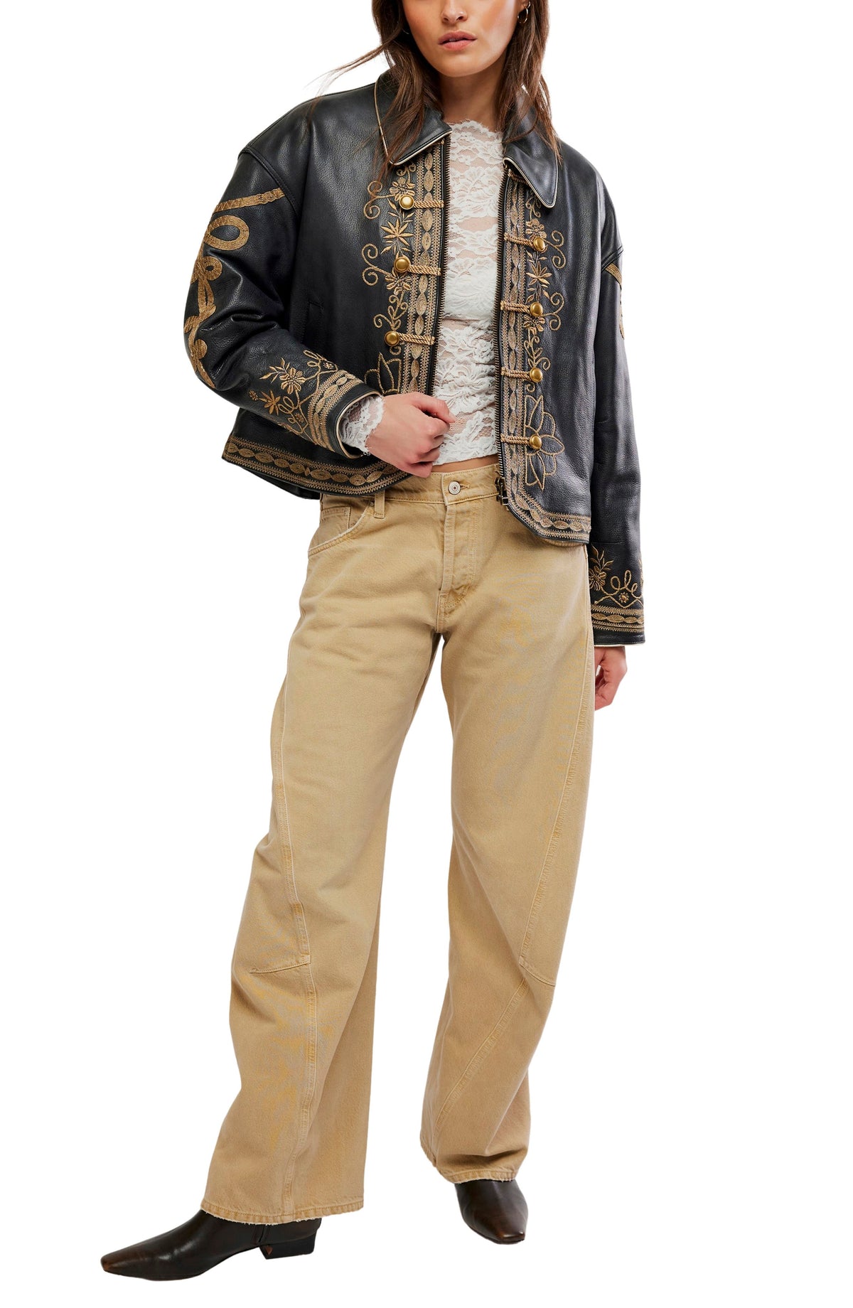 Women Embroidered Leather Jacket
