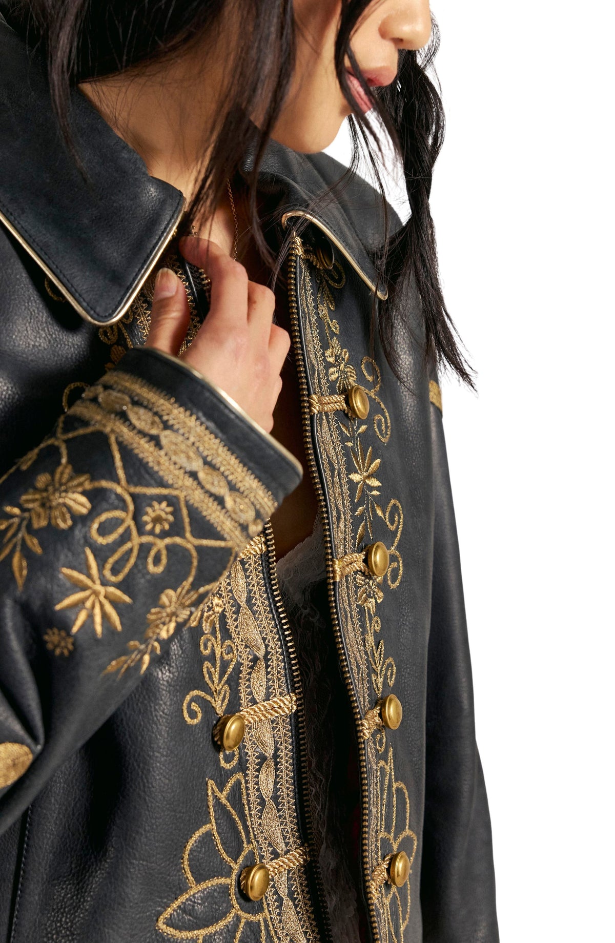 Women Embroidered Leather Jacket