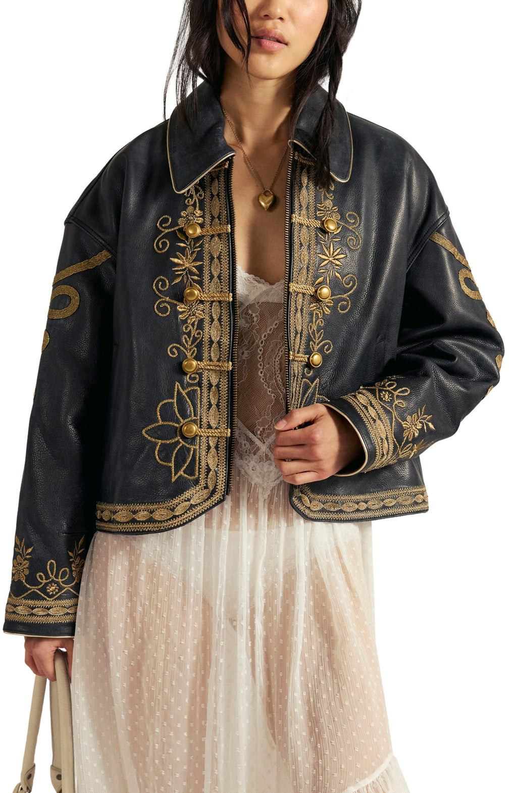 Women Embroidered Leather Jacket