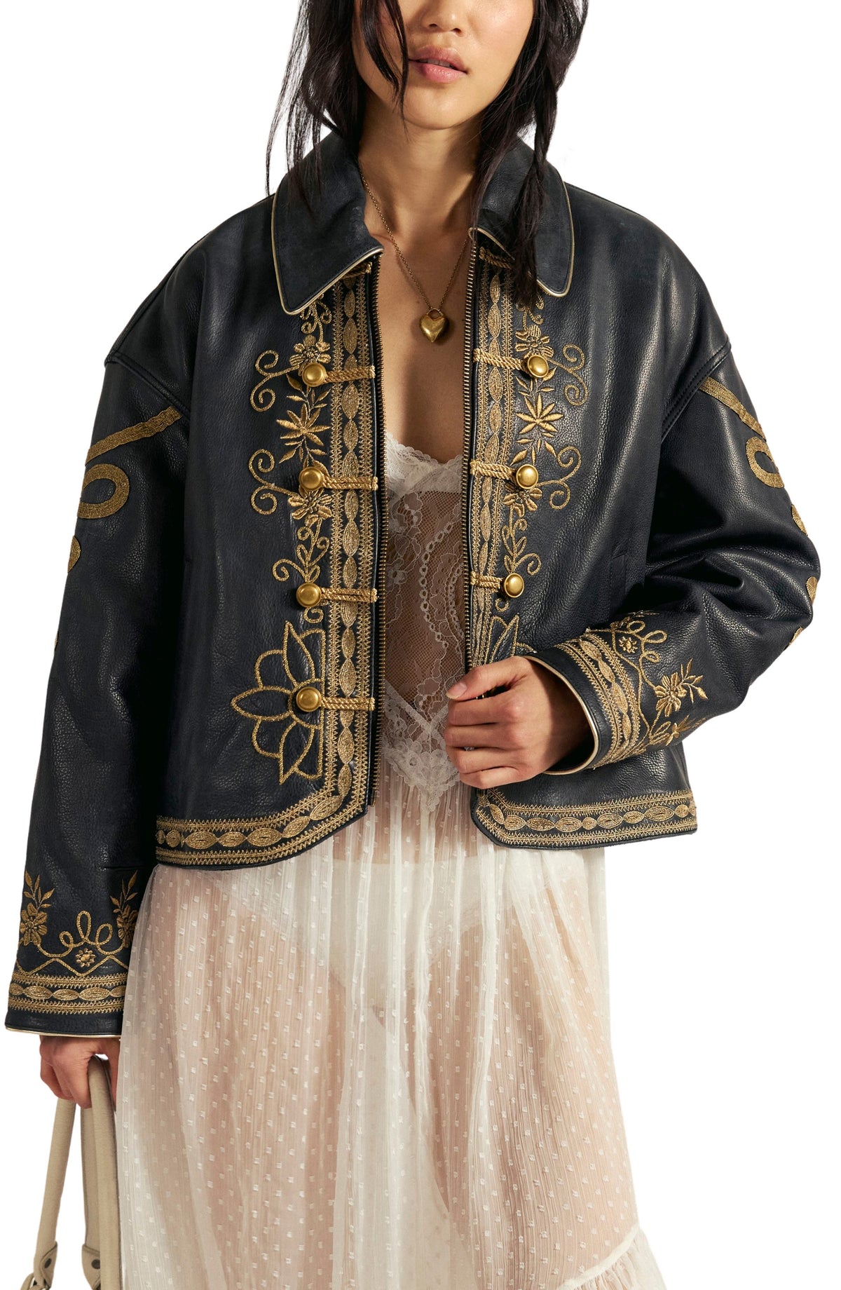 Women Embroidered Leather Jacket