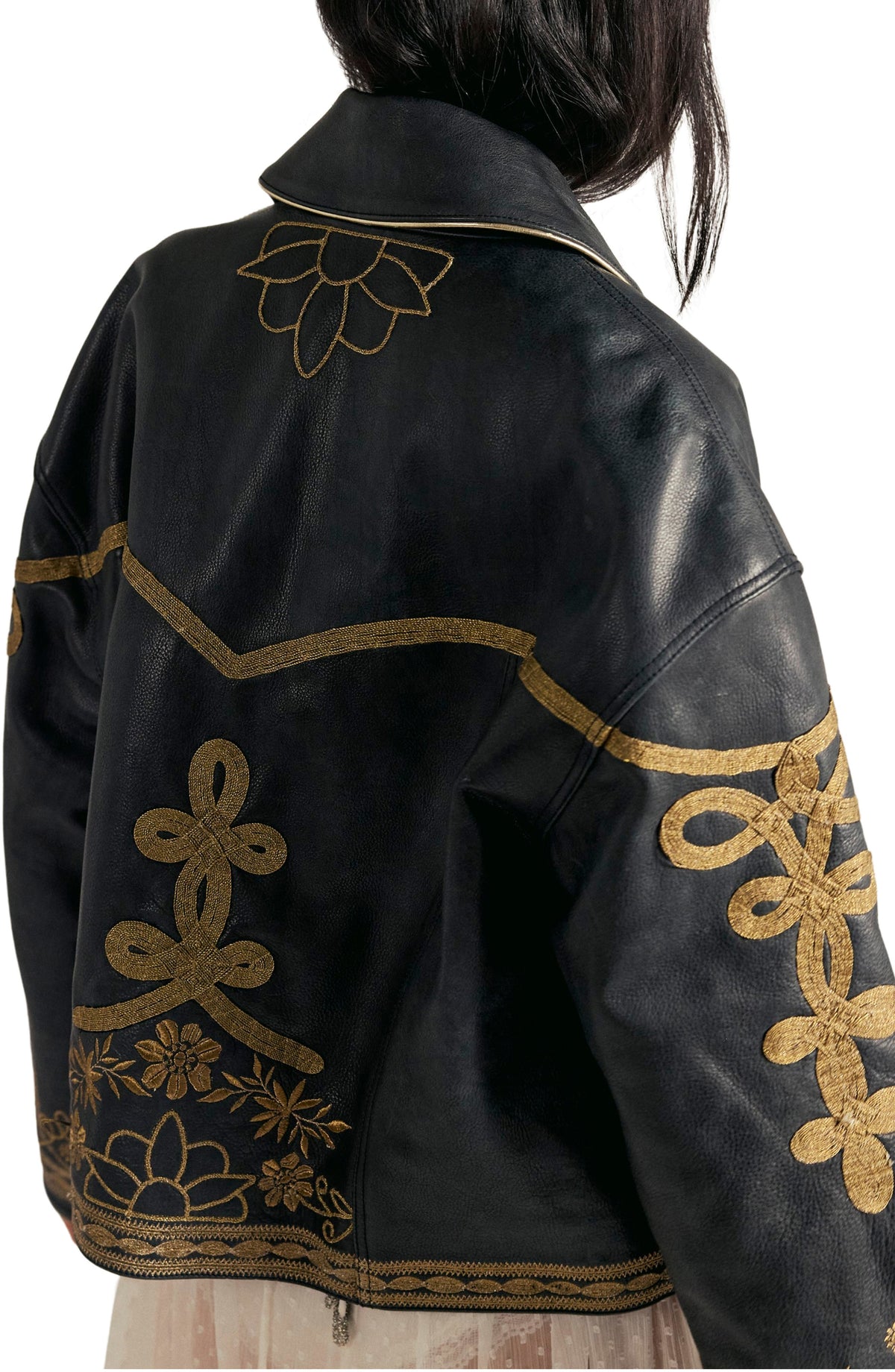 Women Embroidered Leather Jacket