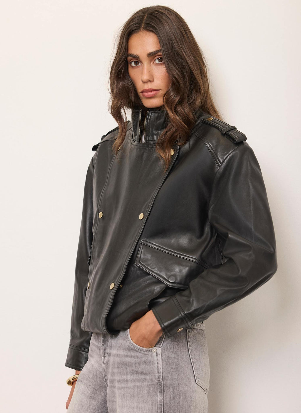 Women's Black Oversized Leather Jacket