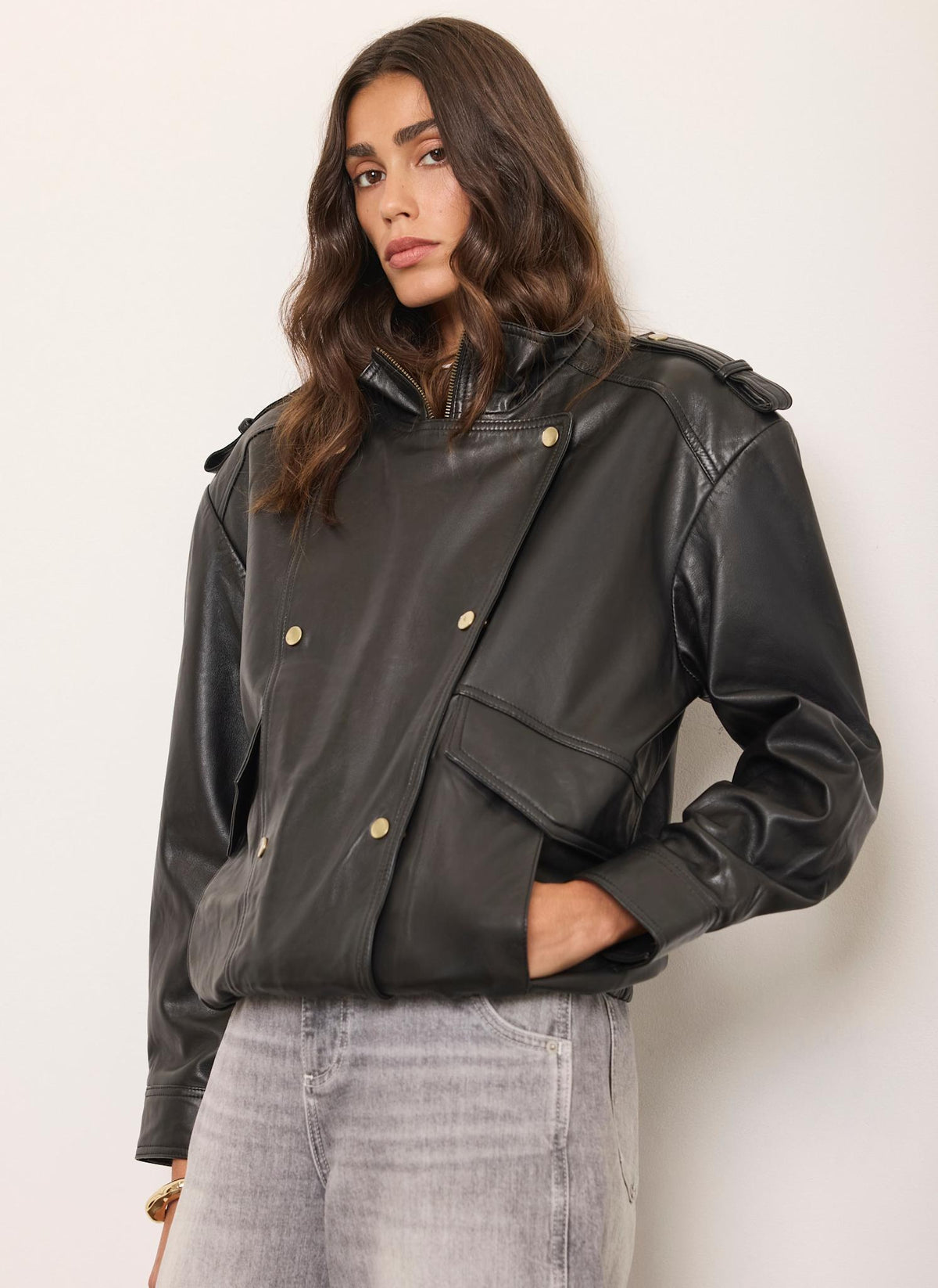 Women's Black Oversized Leather Jacket