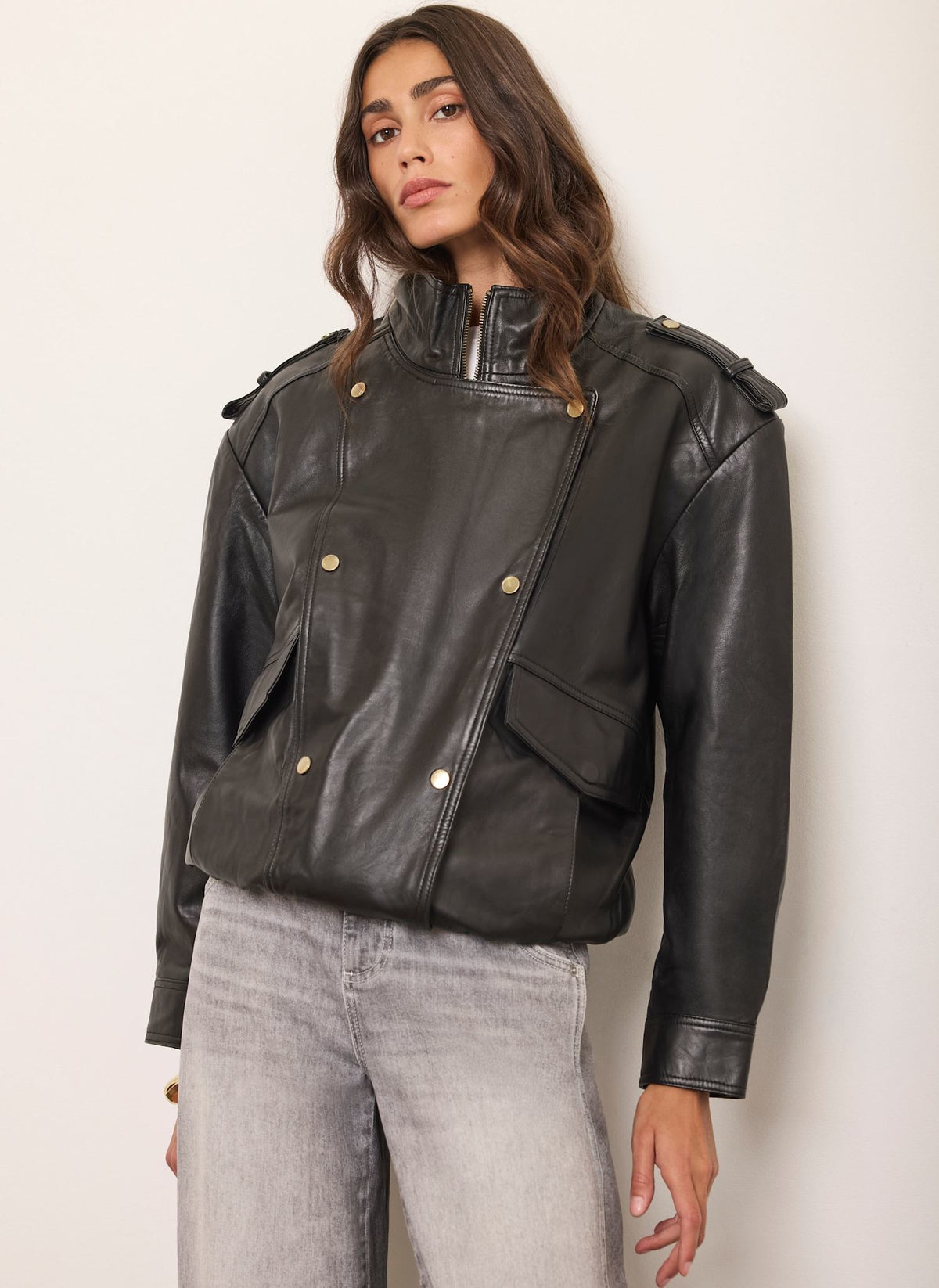 Women's Black Oversized Leather Jacket