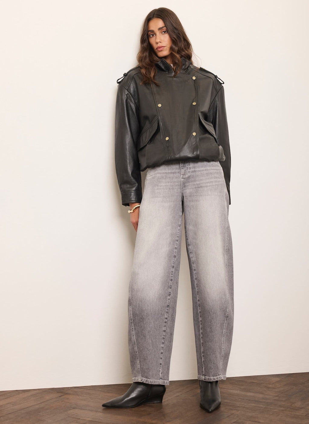 Women's Black Oversized Leather Jacket