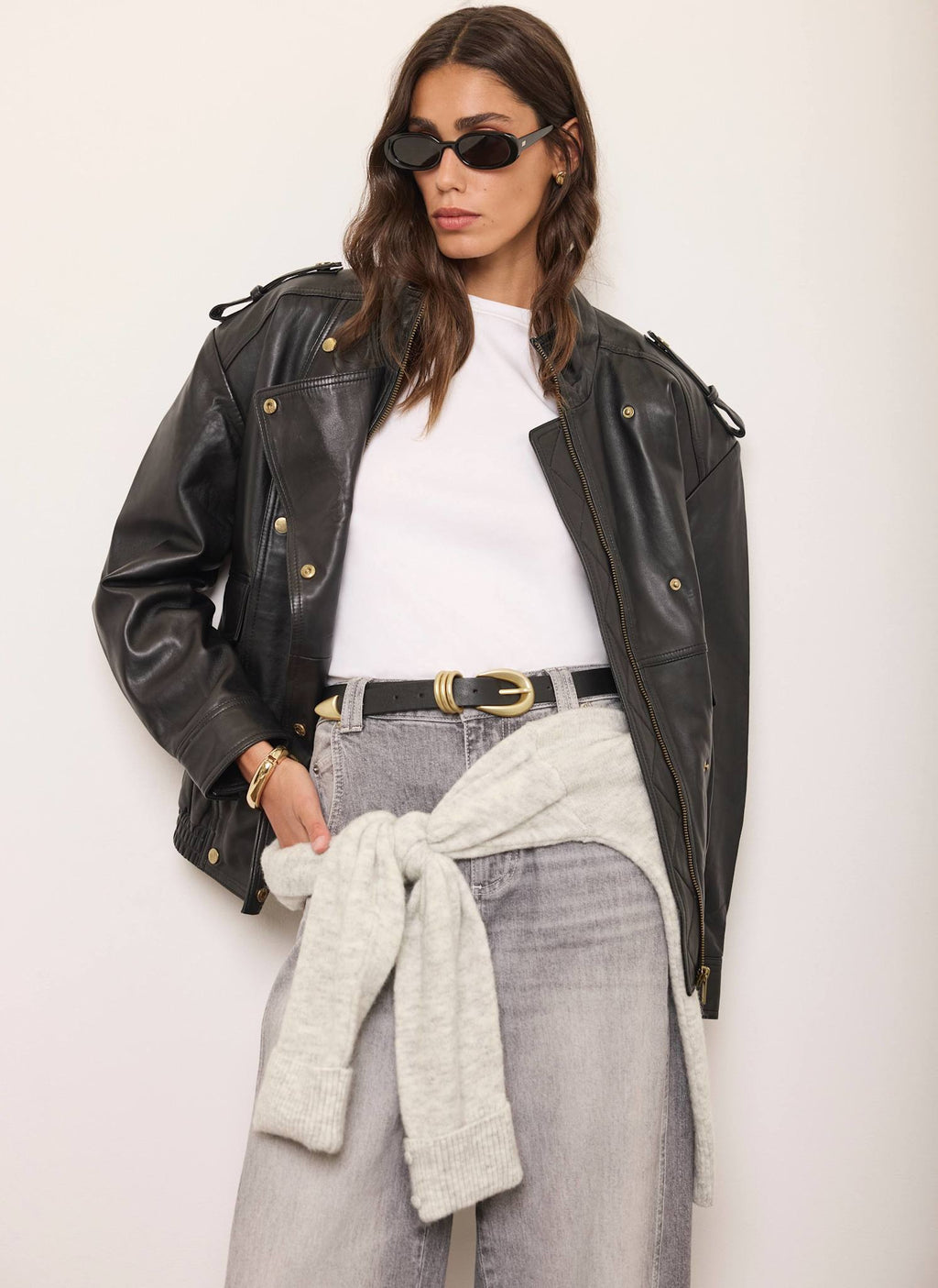 Women's Black Oversized Leather Jacket