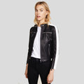 Women wearing Black Racer Leather Jackets 