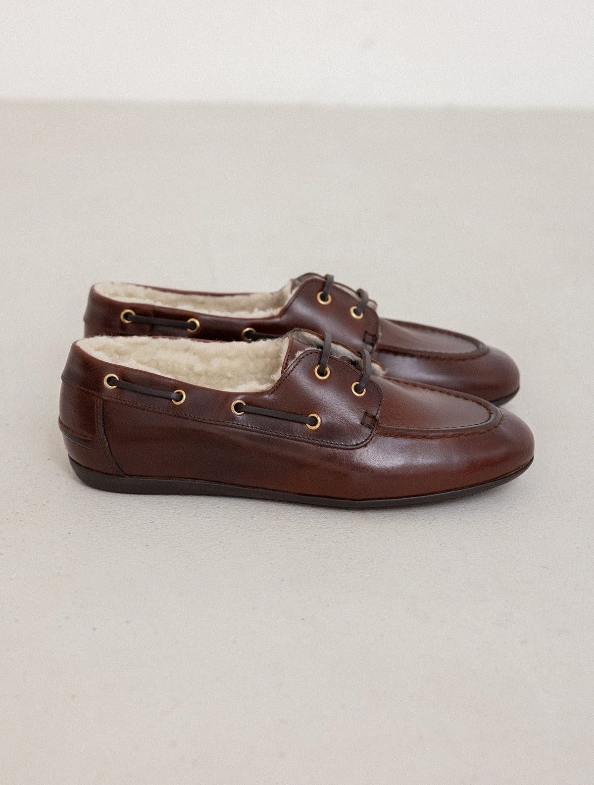 shearling leather boat shoes