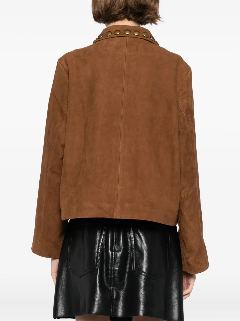back view of women suede jacket